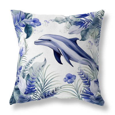Dolphin Haven Outdoor Reversible Throw Pillow