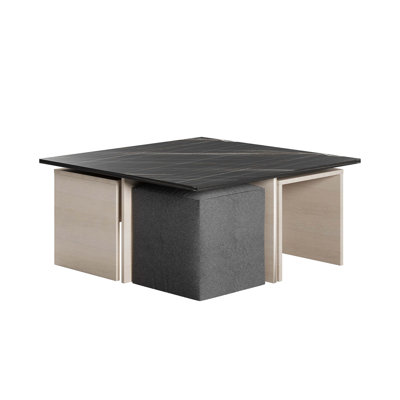 Ensemble de table basse et de repose-pieds rembourrés en polyester Haley Mid-Century