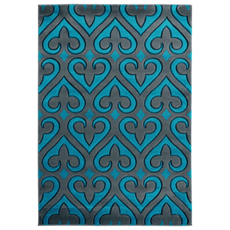 Tapis turquoise / gris Zabala, Rectangle 1 pi 10 po x 2 pi 8 po