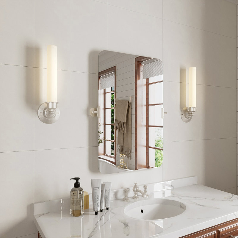 Verge 23 in. x 30 in. Brushed Nickel Rectangular Tilting Mirror for Bathroom, 30" x 36" , Blue
