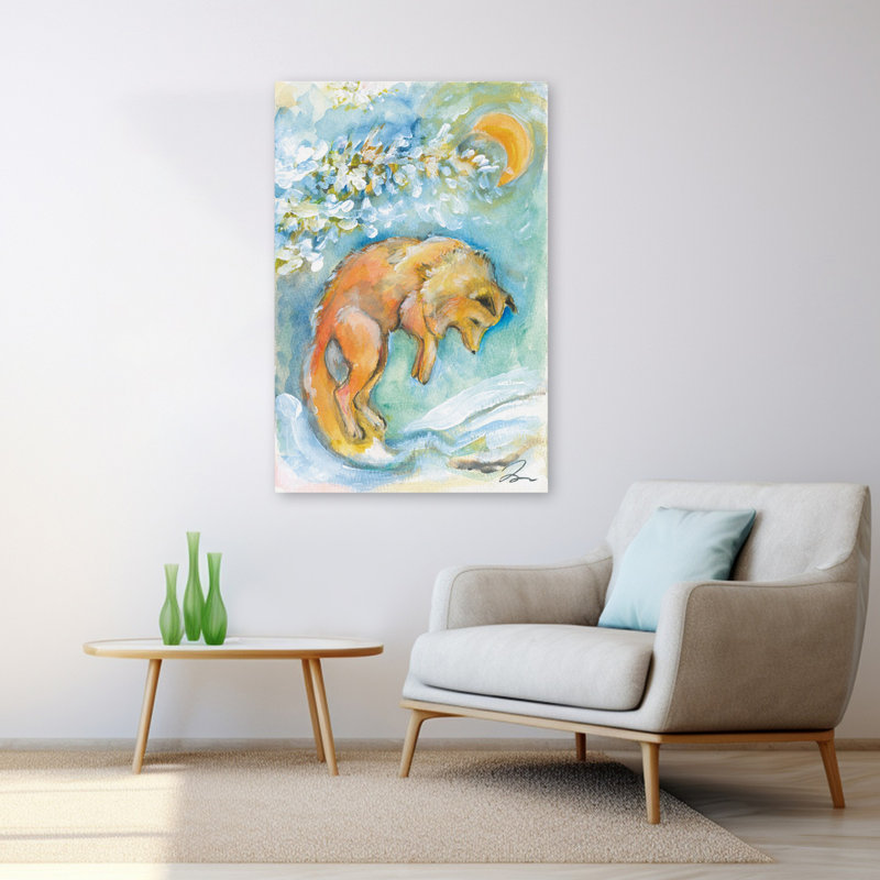 Clair de lune - art contemporain du renard sautant, H 48 po x l 32 po