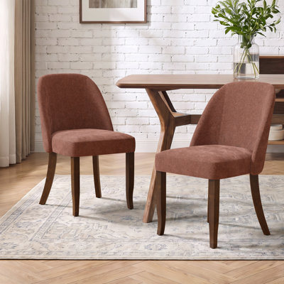 Chaise de salle à manger rembourrée en chenille avec pieds en bois courbés et conception sans accoudoirs pour un gain de place (lot de 2)