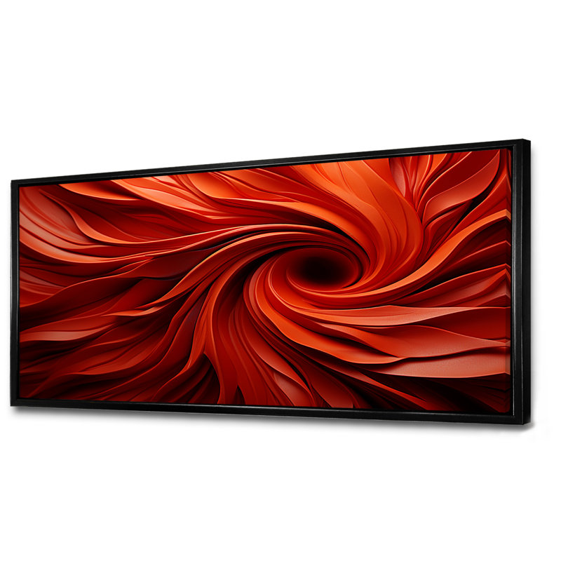 Orange et rouge abstrait spirale Dreamscape I - abstrait spirales murales, Cadre flottant noir, H 28 po x l 60 po x P 1,5 po