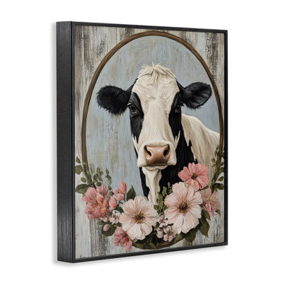 Pretty Floral Cow Portrait Framed Giclee, design by Petal Prints Design
