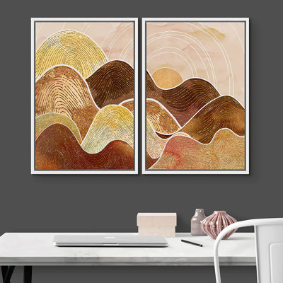Idea4wall, reproduction d'art sur toile encadrée, paysage de montagne pastel Mid-Century, formes abstraites, illustrations, art moderne décoratif coloré pour le salon, la chambre à coucher, le bureau