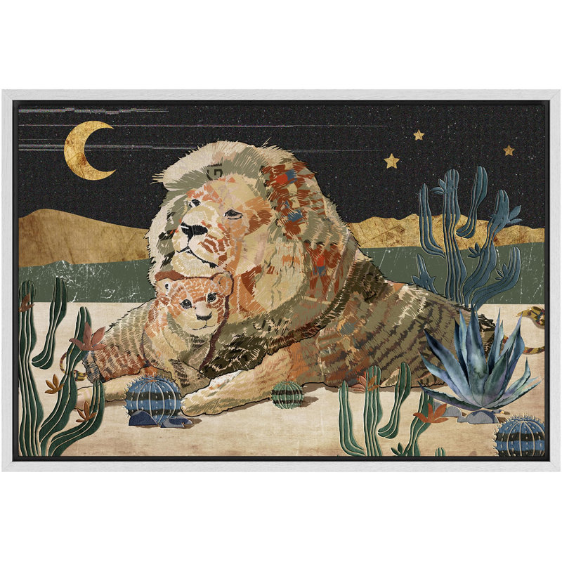 " Western Decor Lion Portrait Animals Wildlife Mountain Nature Artwork Modern Art Landscape ", 16" H x 24" W x 1.5" D, White