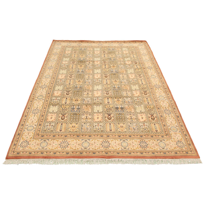 Tapis décoratif en laine noué à la main de conception persane new age paki de conception unique 18/20 ivoire 8 pi 1 po x 12 pi