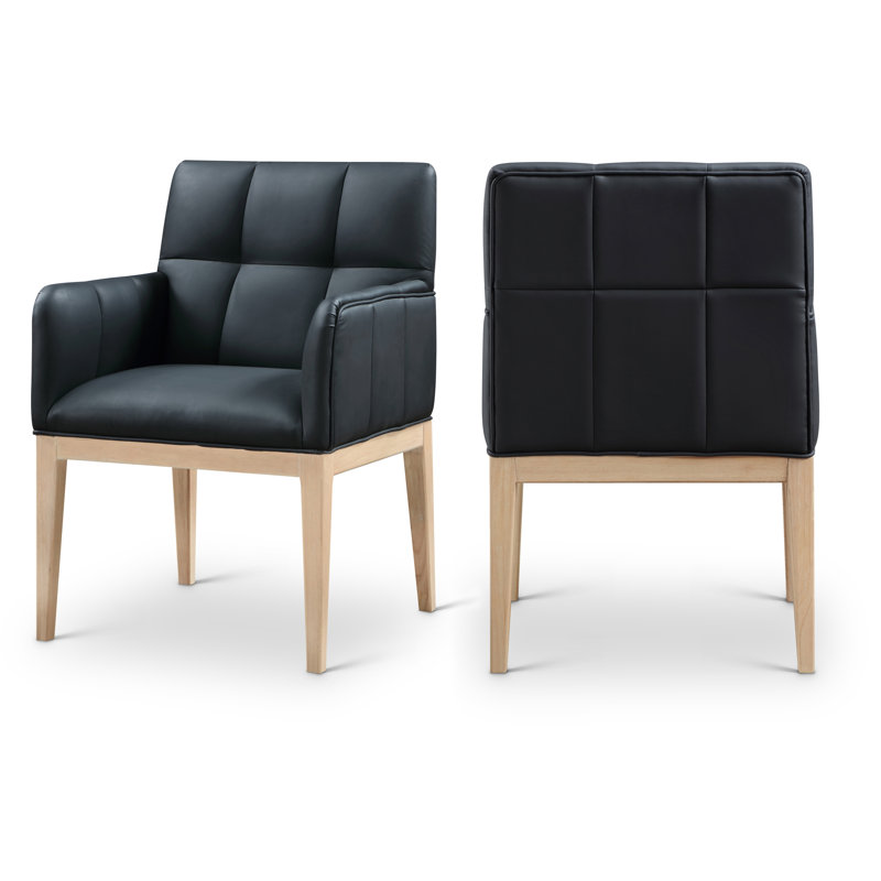 Connolly Vegan Leather Dining Arm Chair, Black Vegan Leather, Natural