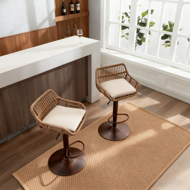 Ensemble de 2 tabourets de bar pivotants avec repose-pieds réglables pour la cuisine et la salle à manger, Beige
