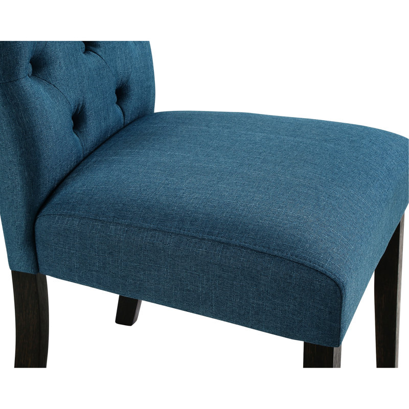 2 Solid Wood Blue Dining Chairs - Blend, Elegant Curve, Construction Chairs,   Of 2  Armless Design, Upholstery, Frame, Blue