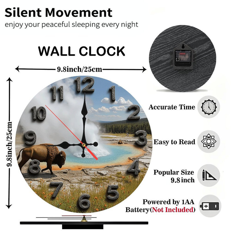 Horloge murale Yellowstone Bison Geyser