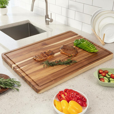 Extra Large Acacia Wood Cutting Board for Kitchen, 24 x 18 Inch Large Butcher Block Chopping Board with Juice Groove, Thick Wood Cutting Boards Carving Board for Turkey Meat Vegetables BBQ