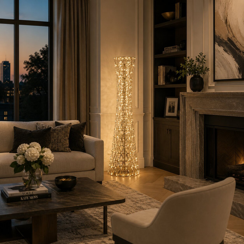 Lampe sur pied moderne en acier inoxydable, Doré