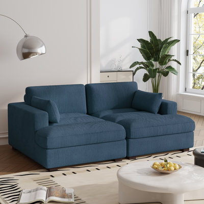 Bentura Oversized Upholstered Navy Corduroy Sleeper Sofa Bed Lounge Modular Sofa with Armrests & Throw Pillows