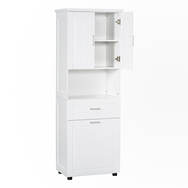 Tall Bathroom Cabinet with Laundry Basket, White