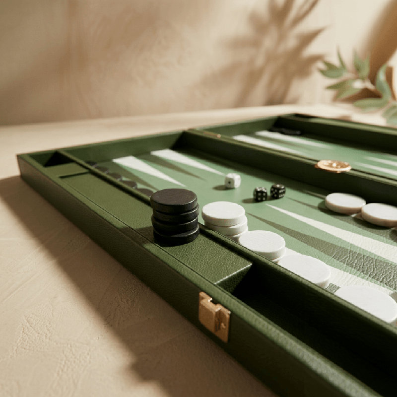 Green Leather Backgammon Set
