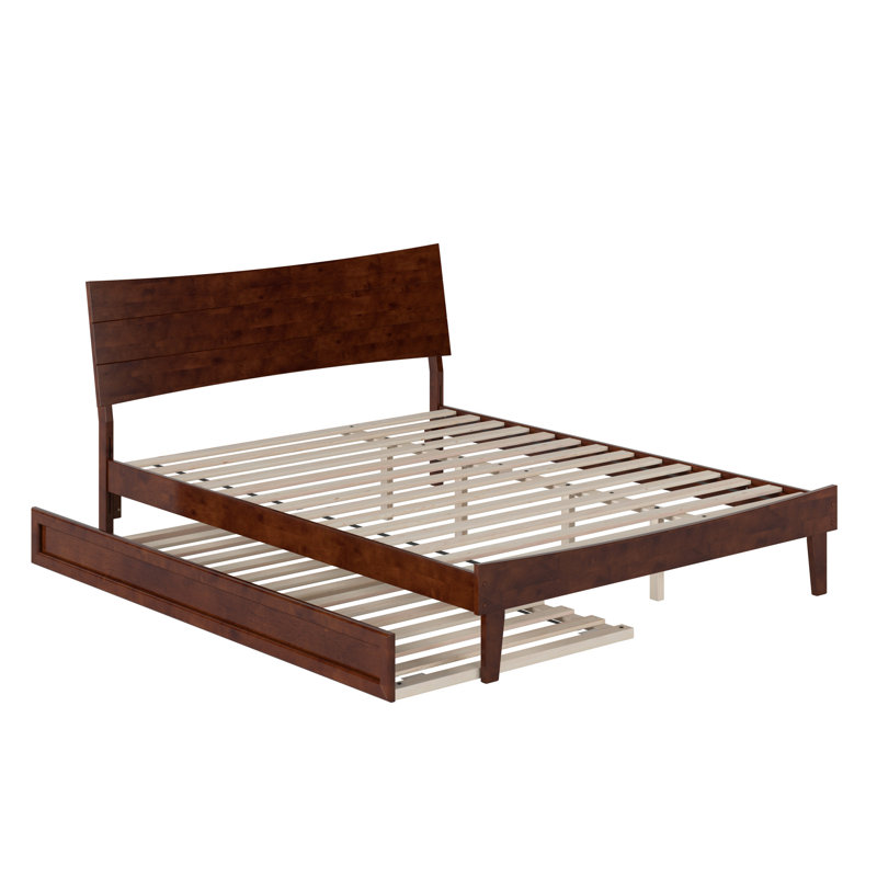 Phoenix Wood Platform Bed with Trundle, Walnut, Queen