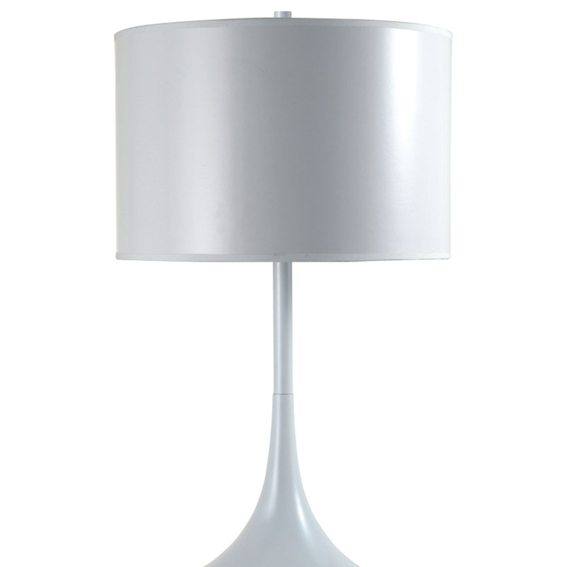 25" White Metal Table Lamp with Classic Drum Shade