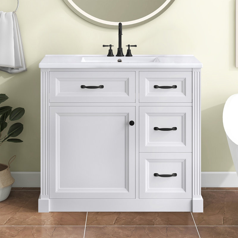 Meuble-lavabo moderne 36 "avec lavabo en céramique, Noir, Blanc
