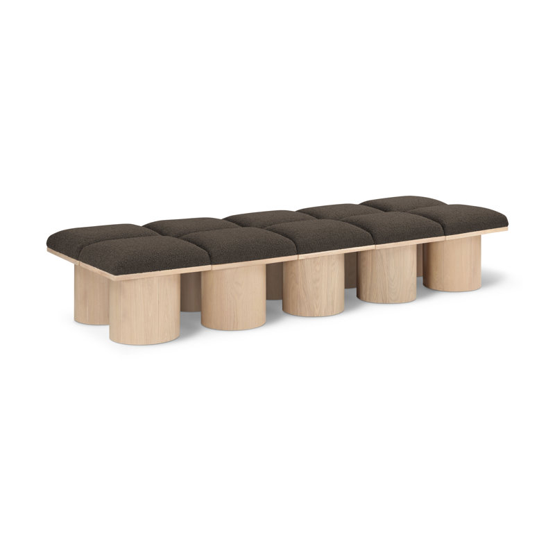 Banc rembourré Husnan, H 17,5 po x l 90 po x P 31 po, Naturel, Tissu brun bouclé
