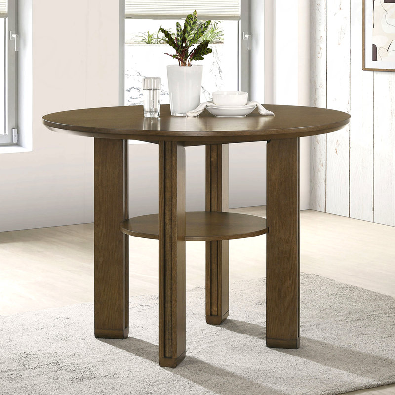 Crispin Brown Round Wood Dining Table With Shelf, 30" H x 47.25" W x 47.25" D
