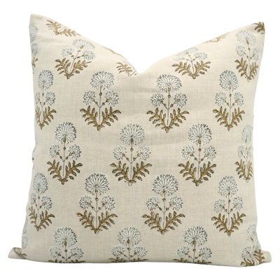Fabdivine Pure Linen Pillow Cover Handmade Decorative Cushion for Sofa, Bed & Living Room, Home Décor 24x24 Inch