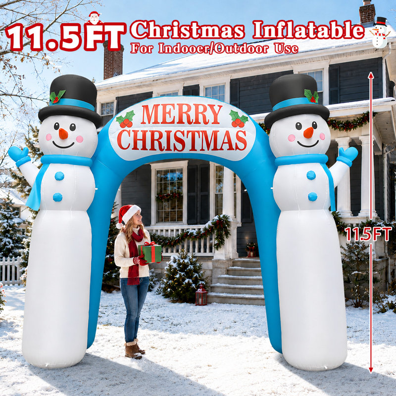  Arche gonflable illuminée 12 pi avec bonhommes de neige debout 12 pi