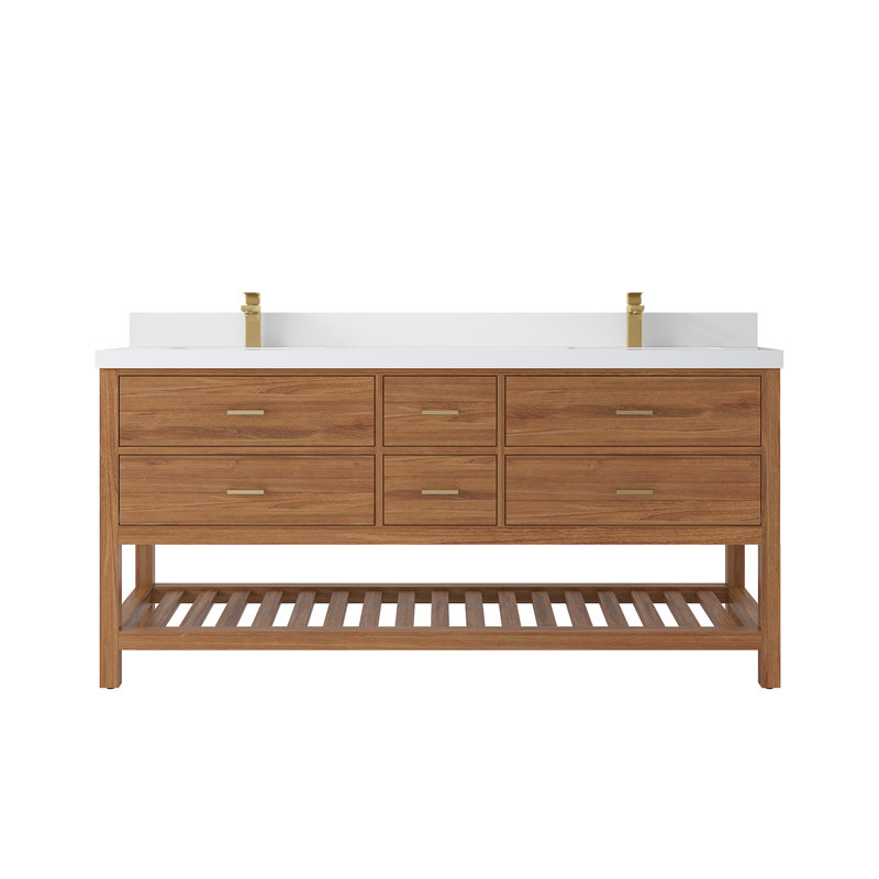 Parker Teak 72'' Double Bathroom Vanity with Top, Pure White