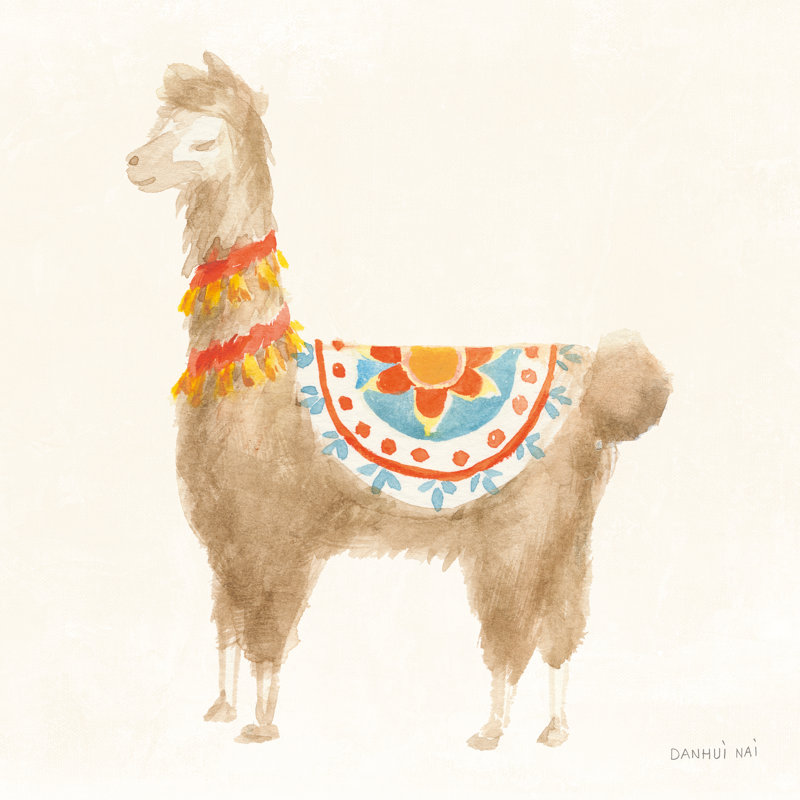 Festive Llama IV by Danhui Nai - No Frame Painting on Canvas, 30cm H x 30cm W