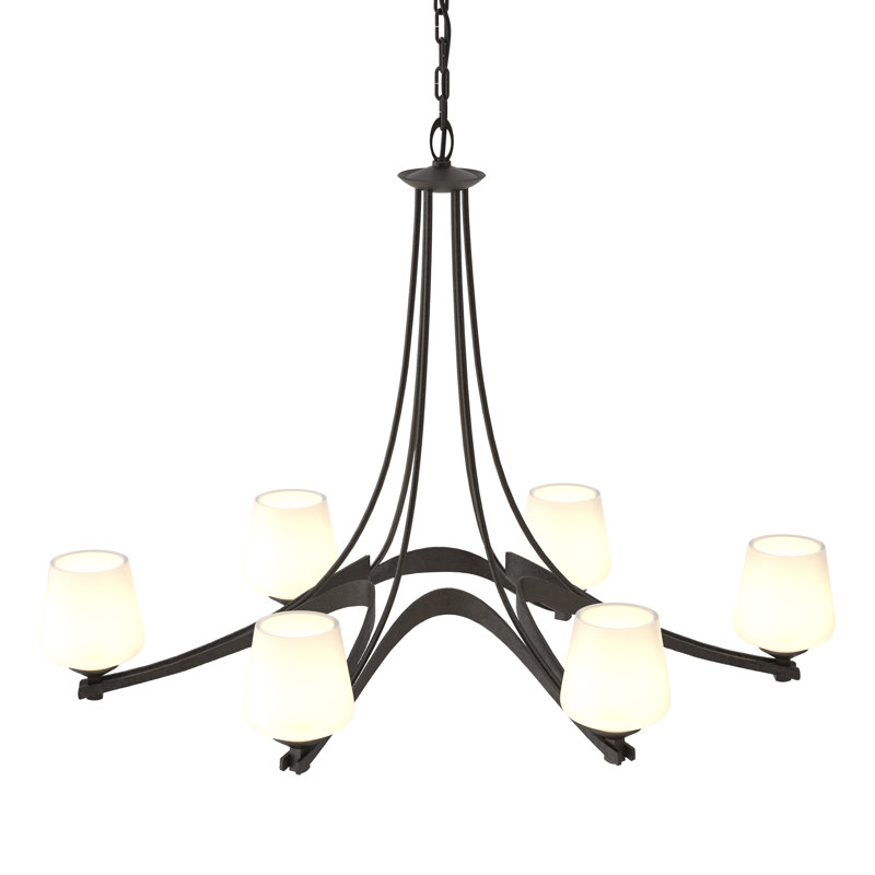 Oval Ribbon 6 - Light Shaded Classic/Traditional Chandelier, Opal Glass, Oil Rubbed Bronze