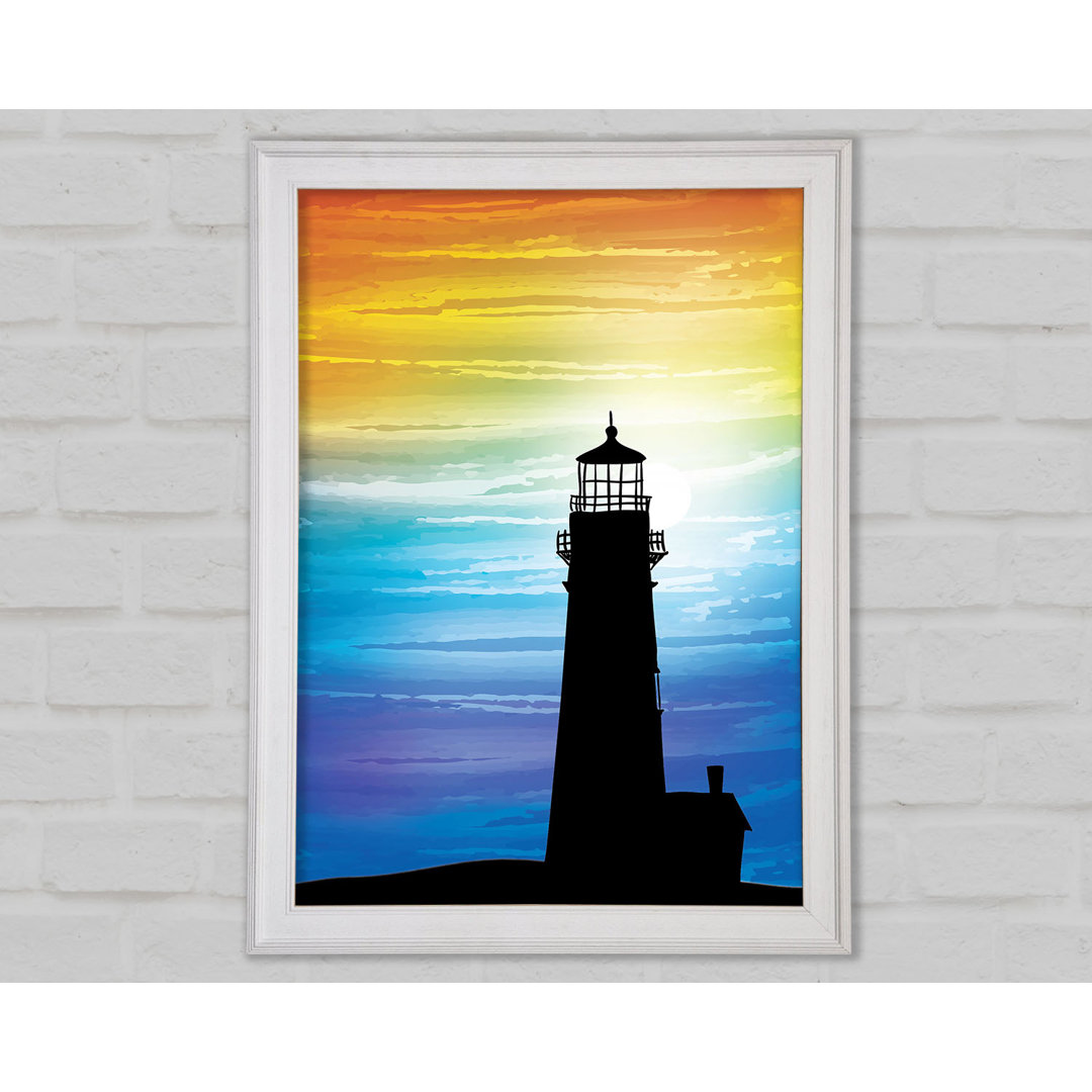 Gerahmtes Leinwandbild Lighthouse Rainbow Skies