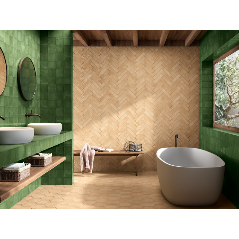 San Miyos 3" x 10" Porcelain Brick Look Subway Wall & Floor Tile, Light Camel
