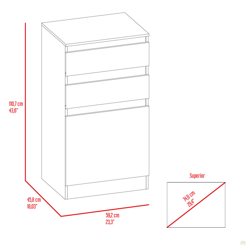 Commode 2 tiroirs Cassel - blanc