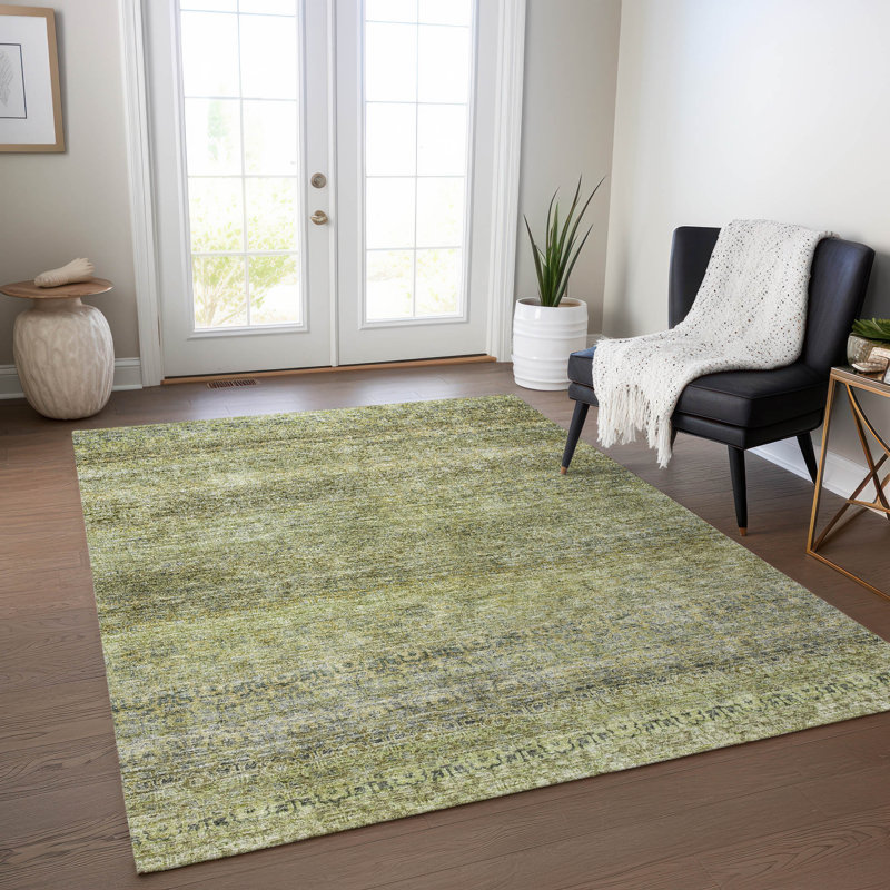Tapis intérieur / extérieur vert lavable Nymara , 9 pi x 12 pi
