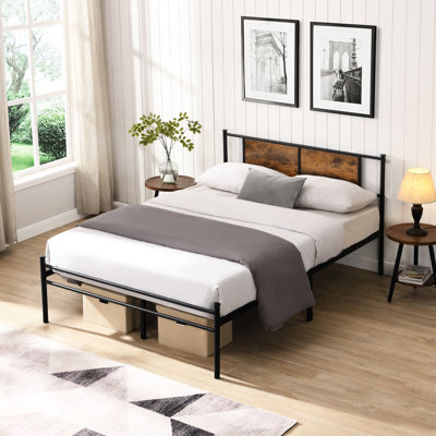 Black King Bed Frame Featuring Wood Panel Headboard Decoration, Strong Metal System For Stability And Noise - Operation, Under Storage, Easy Assembly, No Box Spring Needed With Decorated Headboard,