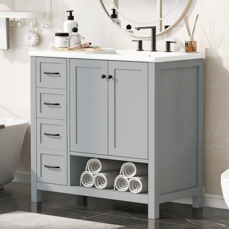 Meuble-lavabo de salle de bain avec lavabo, Gris