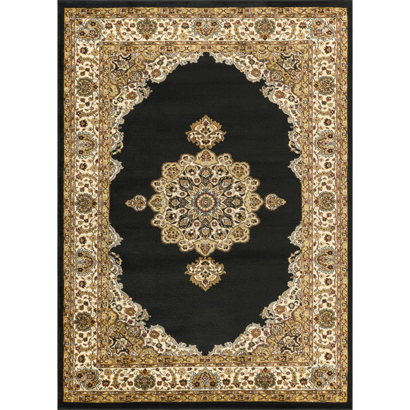 Eliza Oriental, Medallion Black Area Rug, 2'7"x7'3"