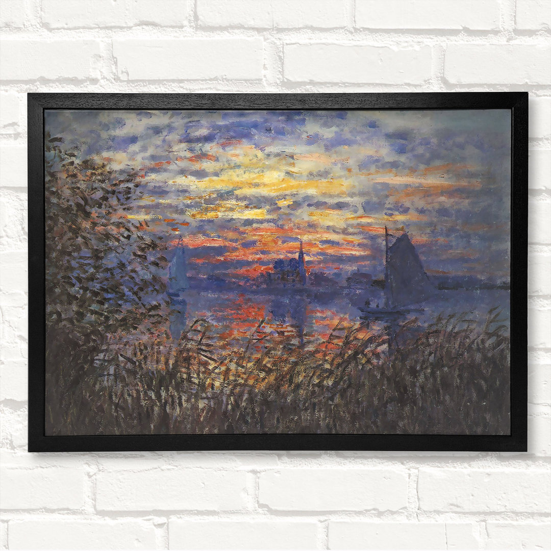 Sonnenuntergang an der Seine von Claude Monet - Geschlossener Eckrahmen Kunstdrucke auf Holz