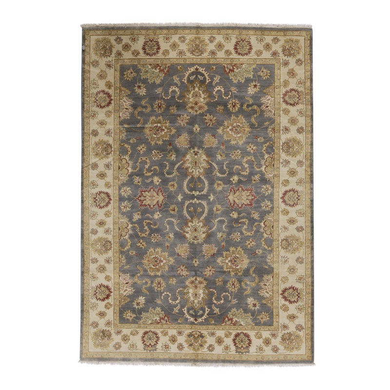 Tapis bleu et ivoire de haute qualité noué à la main