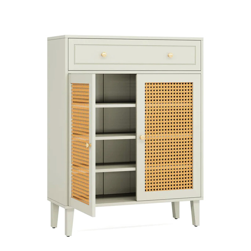 Armoire à chaussures chic en menthe, tablettes réglables pour différentes tailles, clés de tiroir et portefeuilles, construction E1, support de pieds inclinés, espaces multiples de conception compacte, organisateur d'inspiration nordique à assemblage rapide,