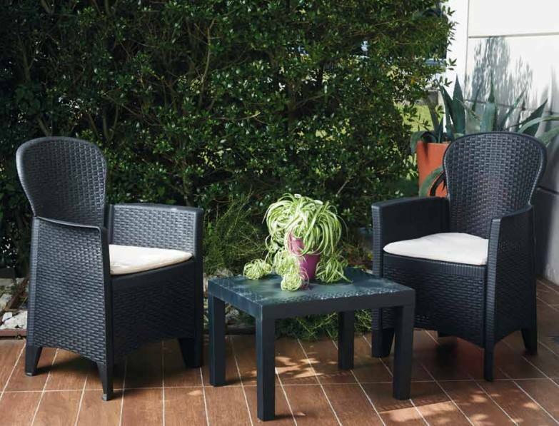 Dilana 2 Seater Rattan Conversation Set, Anthracite, Beige