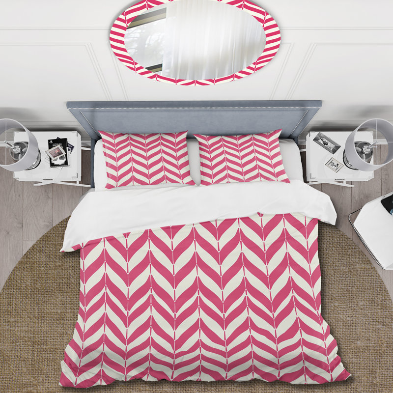 Ensemble de housse de couette Traditional Pink Herringbone Charm I, Housse de couette simple et deux taies décorative