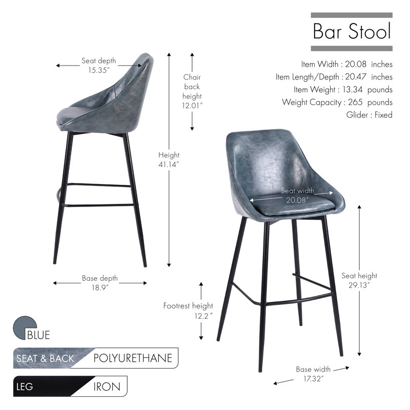 Dani Bar Stool, Bar Stool (29” Seat Height), Blue