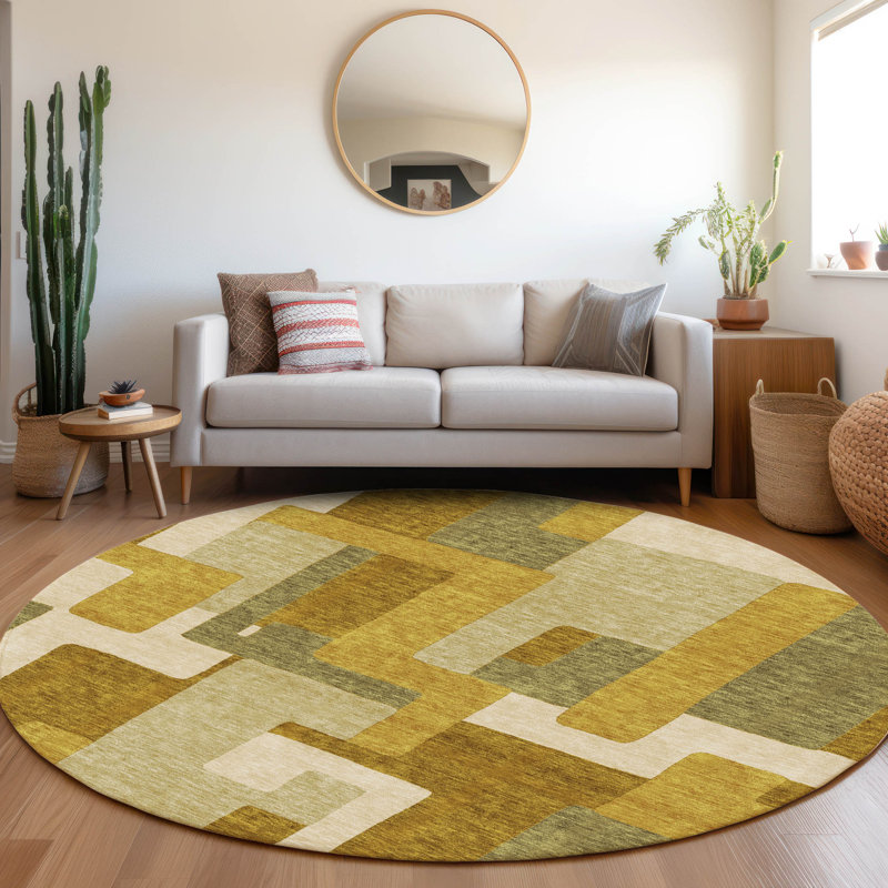 Premium Machine Washable Prisco Wheat Rug, Round 8'
