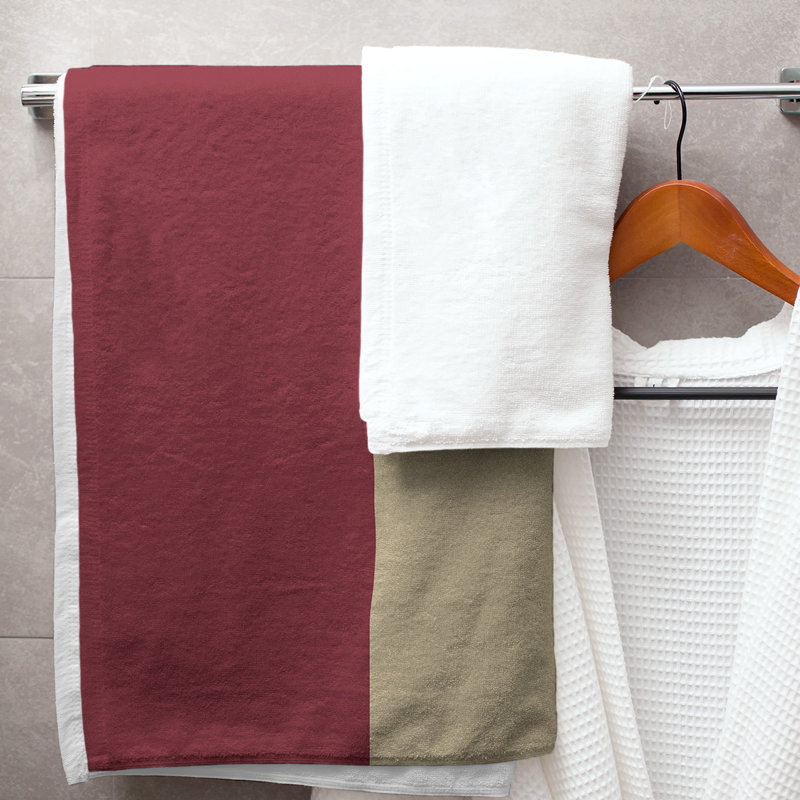 Lightweight Bath Towel, Brick Red/Desert Sand/Black, Poly/Cotton