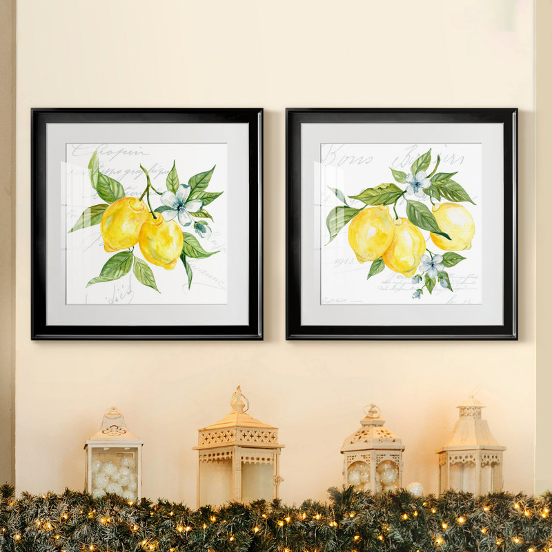 Lemon Squeeze I - ensemble de 2 reproductions d'art, H 17,5 po x l 35 po x P 1,5 po, Papier encadré noir, Blanc