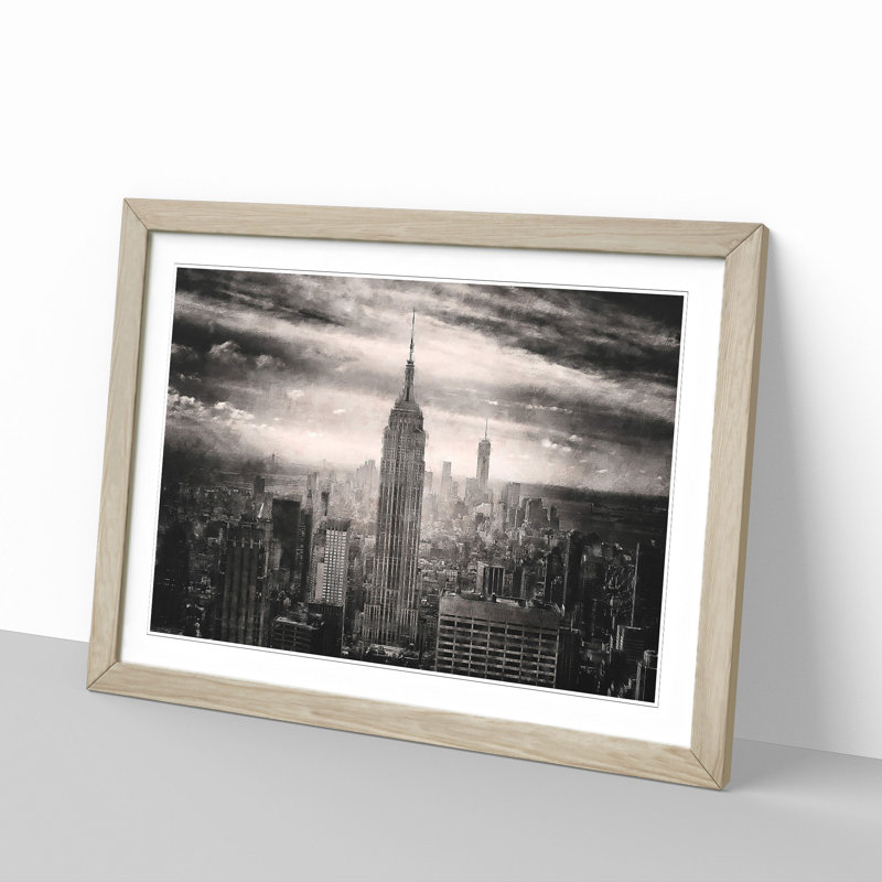New York Skyline - Picture Frame Graphic Art Print, Oak Framed, 24cm H x 33cm W x 2cm D