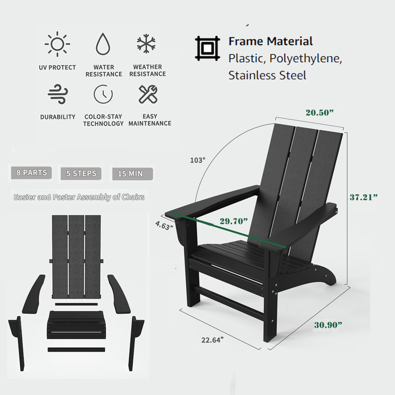 Barbour Greenture Plastic/Resin Adirondack Chair, Black
