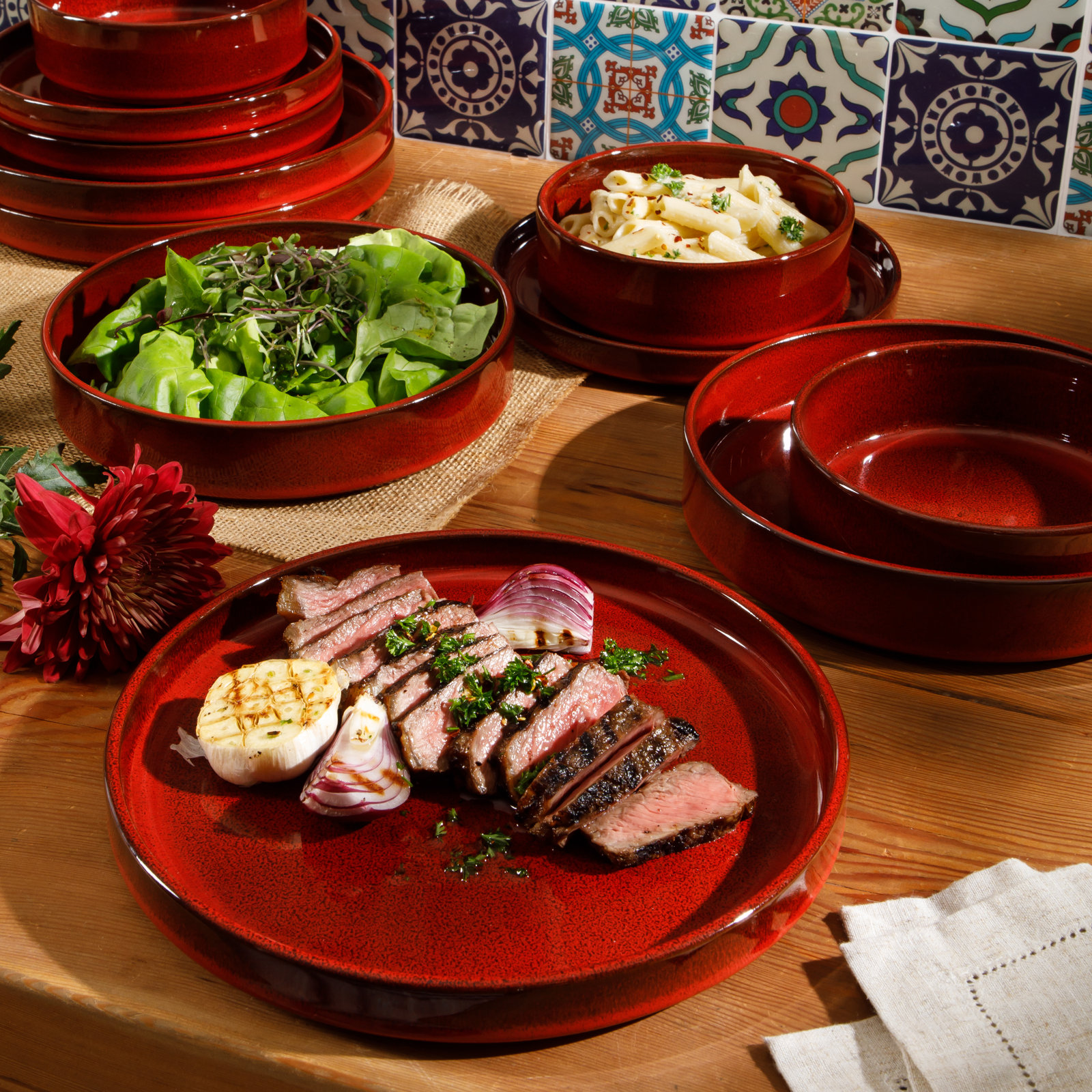 Santorini Dinnerware Set - Service for 4, Garnet