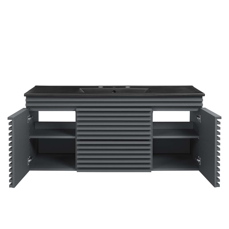 Modway Render 48" Wall-Mount Bathroom Vanity, Black, Gray